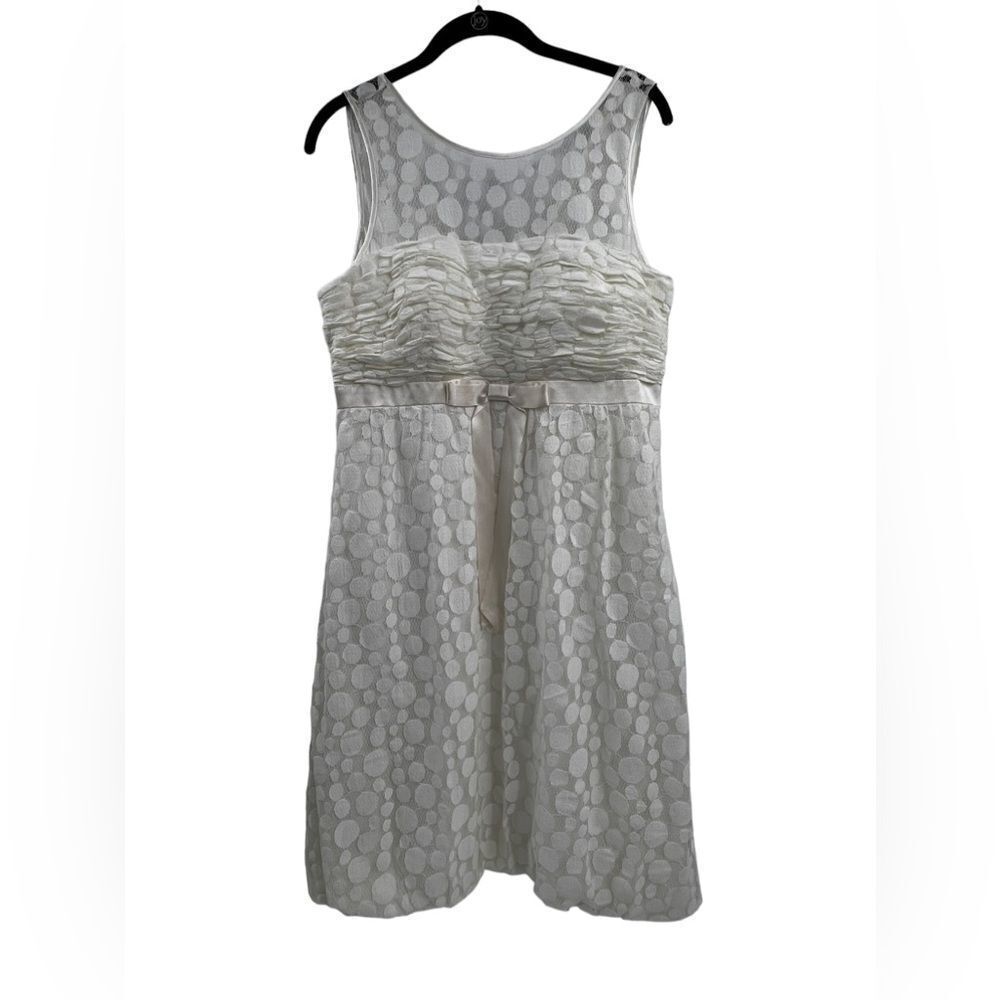 Sue‎ Wong Size 12 Sleeveless Winter White Dress Bridal Lace Polka Dot Overlay